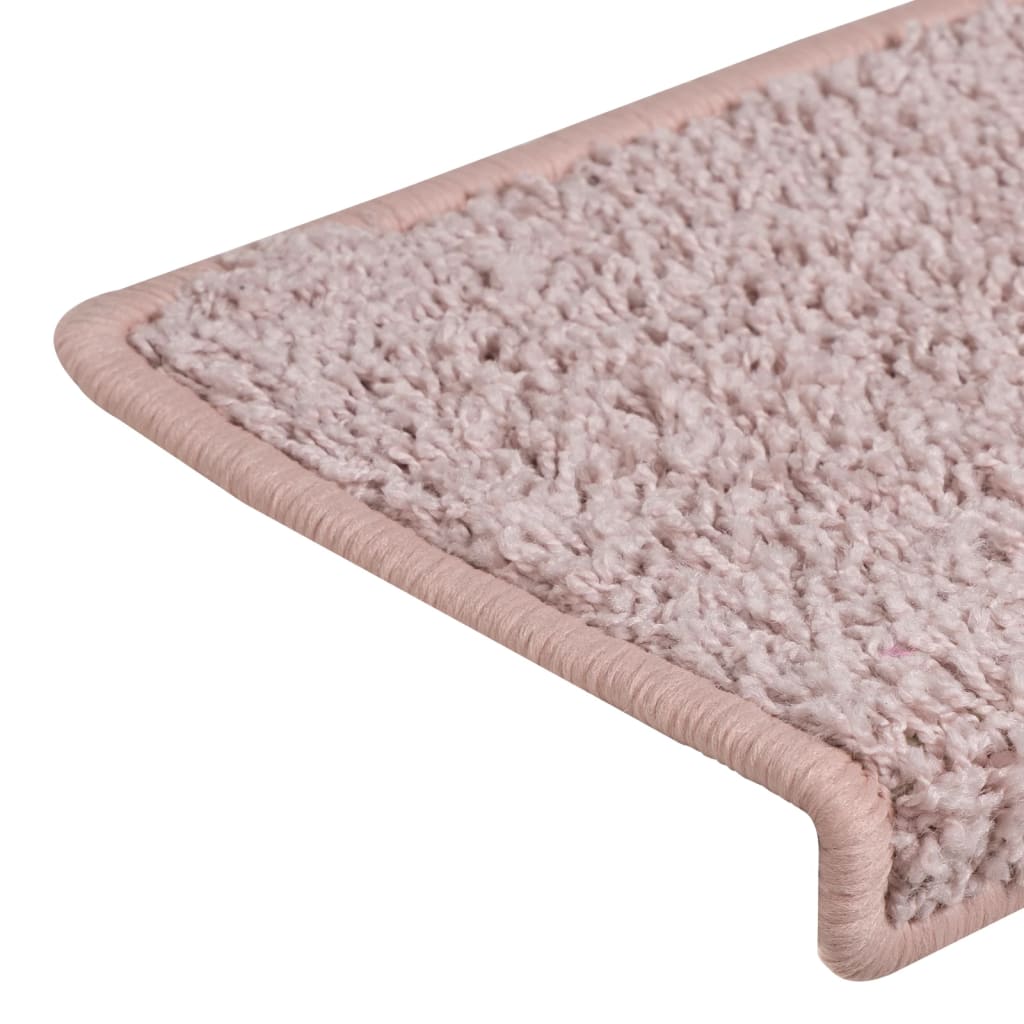 Tapis d'escalier 15 pcs 65x21x4 cm Blanc et rose