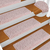 Tapis d'escalier 15 pcs 65x21x4 cm Blanc et rose