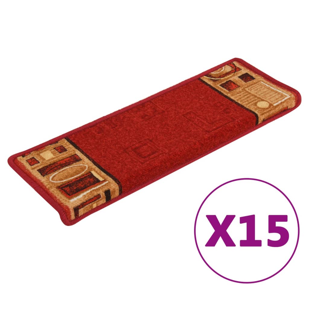 Tapis d'escalier autocollants 15 pcs 65x21x4 cm Rouge