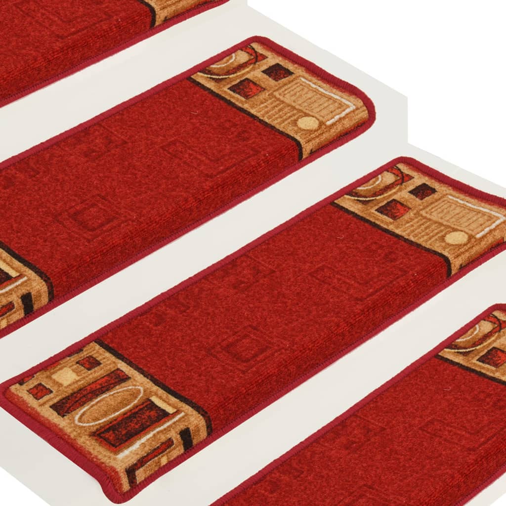 Tapis d'escalier autocollants 15 pcs 65x21x4 cm Rouge