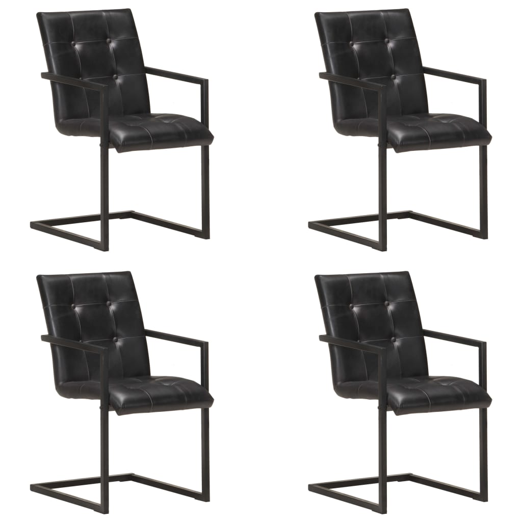 Chaises à manger cantilever lot de 4 noir cuir véritable