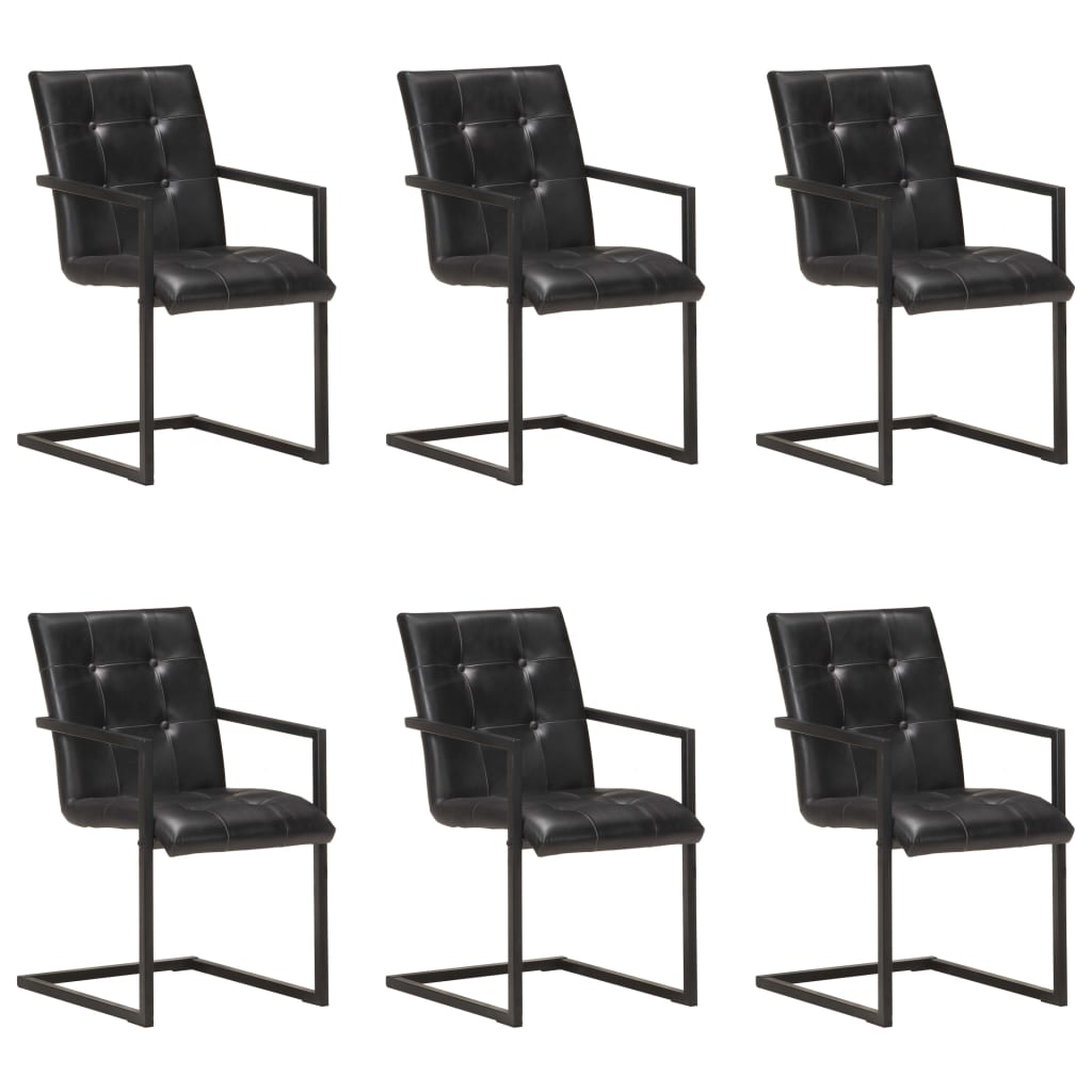 Chaises à manger cantilever lot de 6 noir cuir véritable