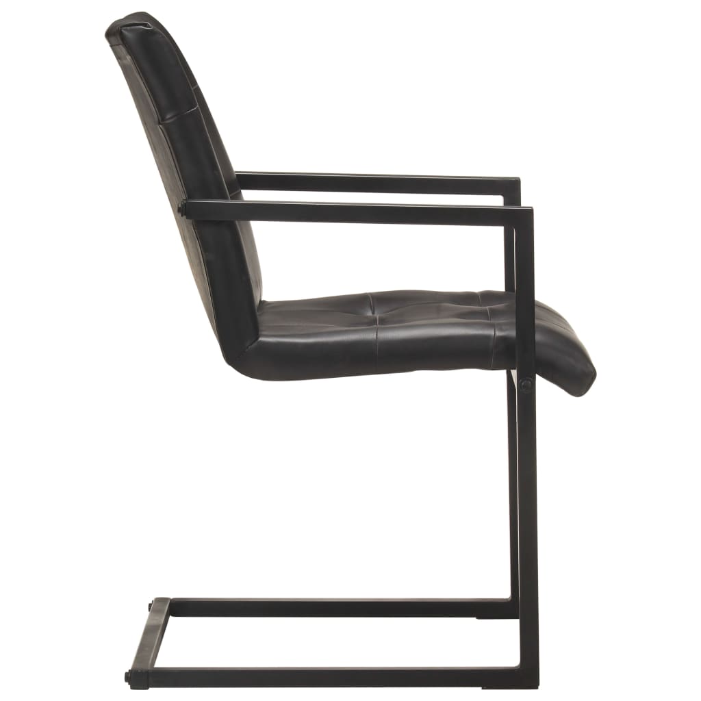 Chaises à manger cantilever lot de 6 noir cuir véritable