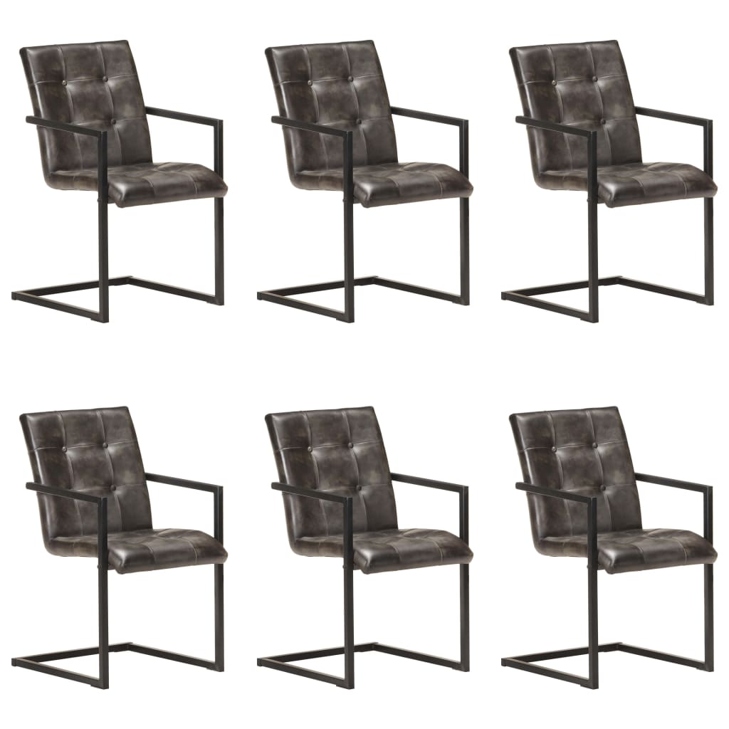 Chaises à manger cantilever lot de 6 gris cuir véritable