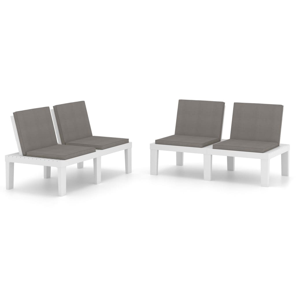 Bancs de salon de jardin avec coussins lot de 2 Plastique Blanc