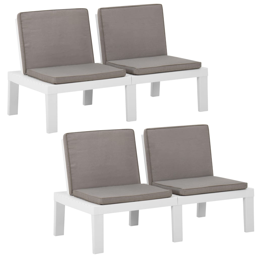 Bancs de salon de jardin avec coussins lot de 2 Plastique Blanc