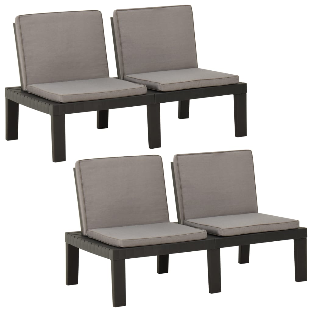 Bancs de salon de jardin avec coussins lot de 2 Plastique Gris