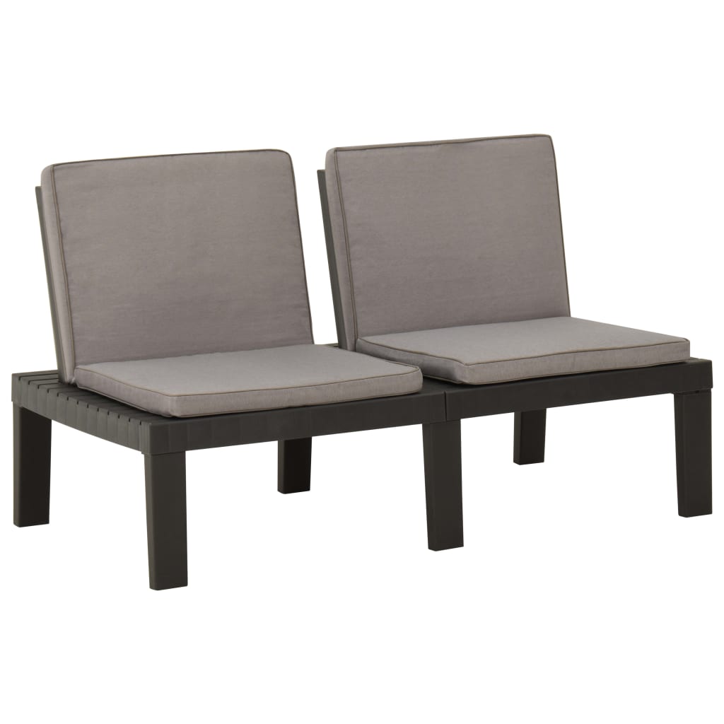 Bancs de salon de jardin avec coussins lot de 2 Plastique Gris