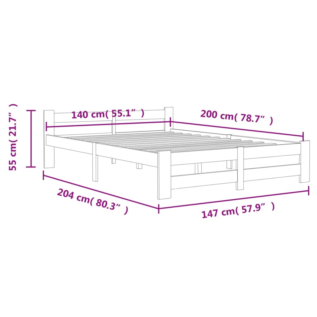 Cadre de lit sans matelas bois massif de pin 140x200 cm