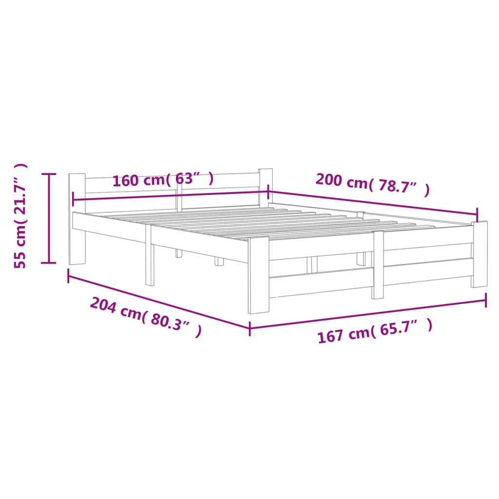 Cadre de lit sans matelas bois massif de pin 160x200 cm