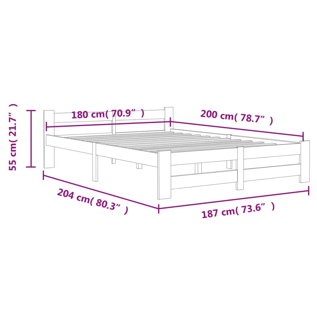 Cadre de lit sans matelas blanc bois massif de pin 180x200 cm