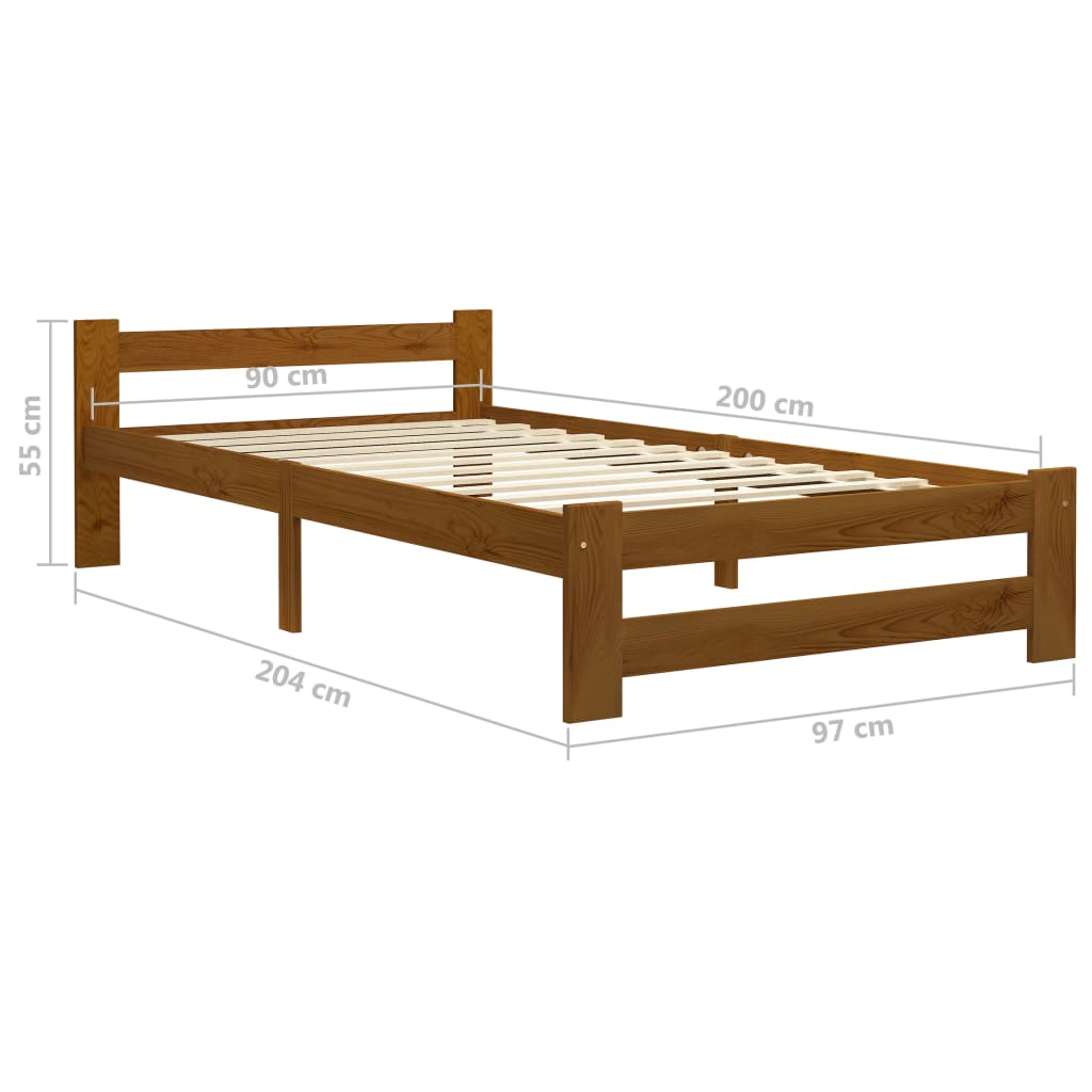 Cadre de lit sans matelas Marron miel Bois pin massif 90x200 cm