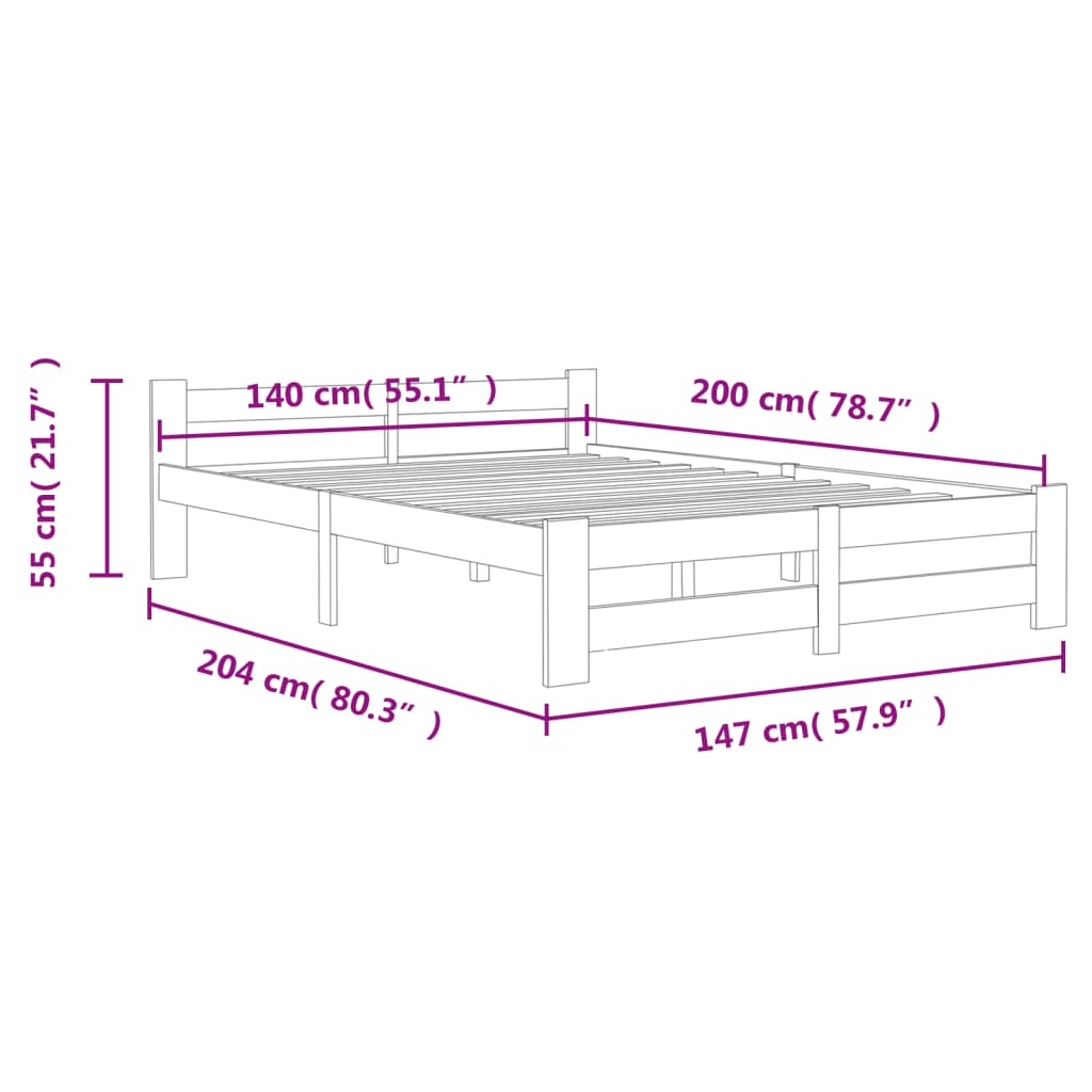 Cadre de lit sans matelas marron miel pin massif 140x200 cm