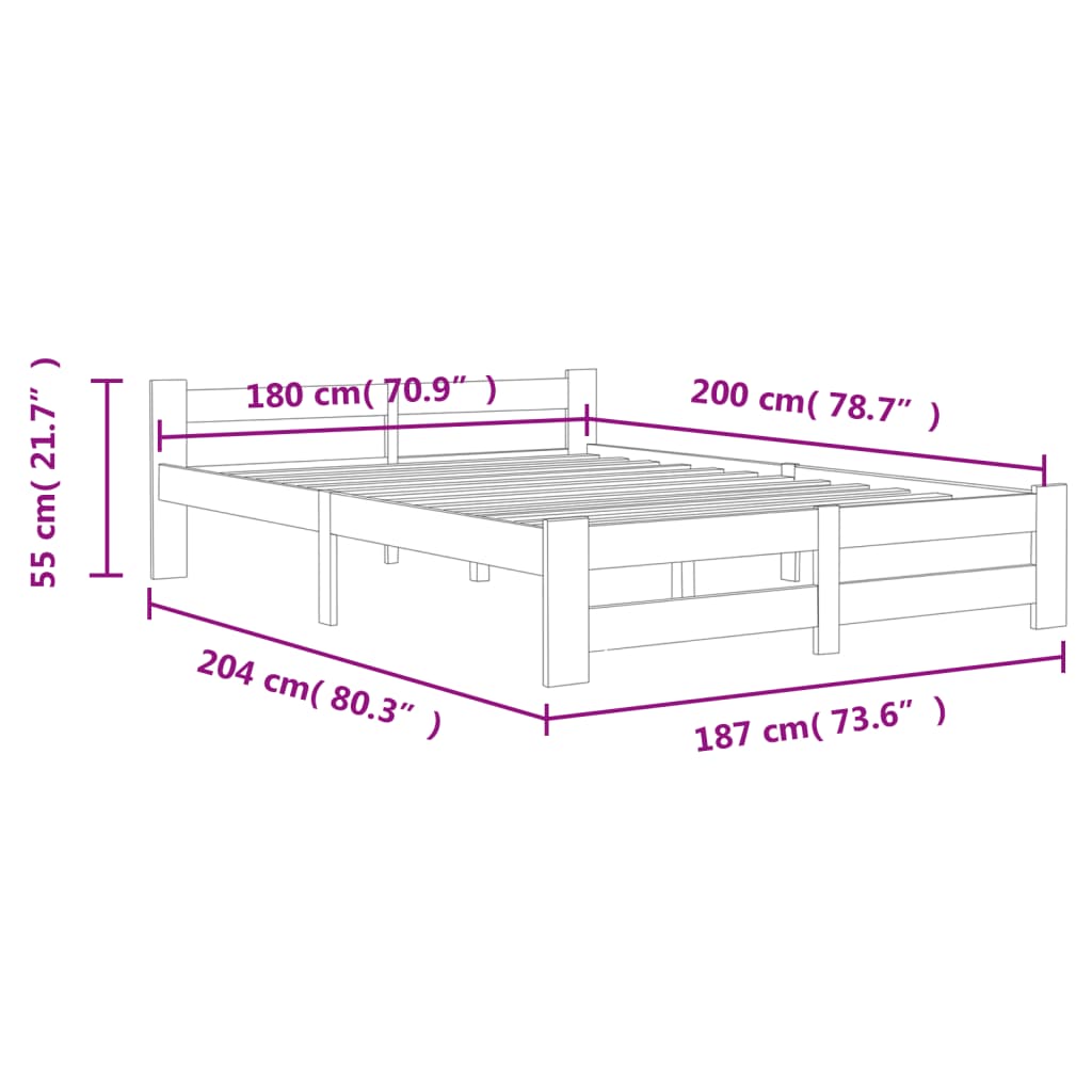 Cadre de lit sans matelas marron miel bois massif pin 180x200cm