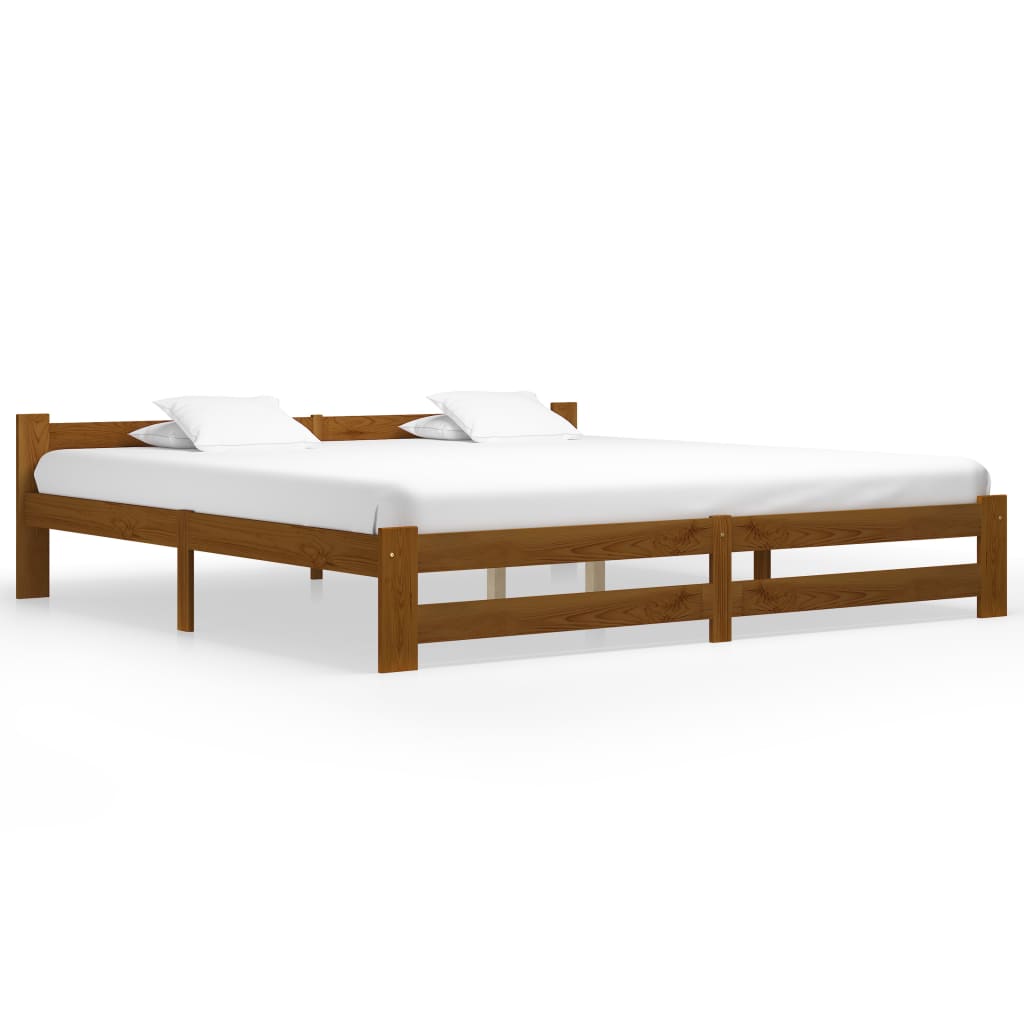 Cadre de lit sans matelas marron miel bois pin massif 200x200cm