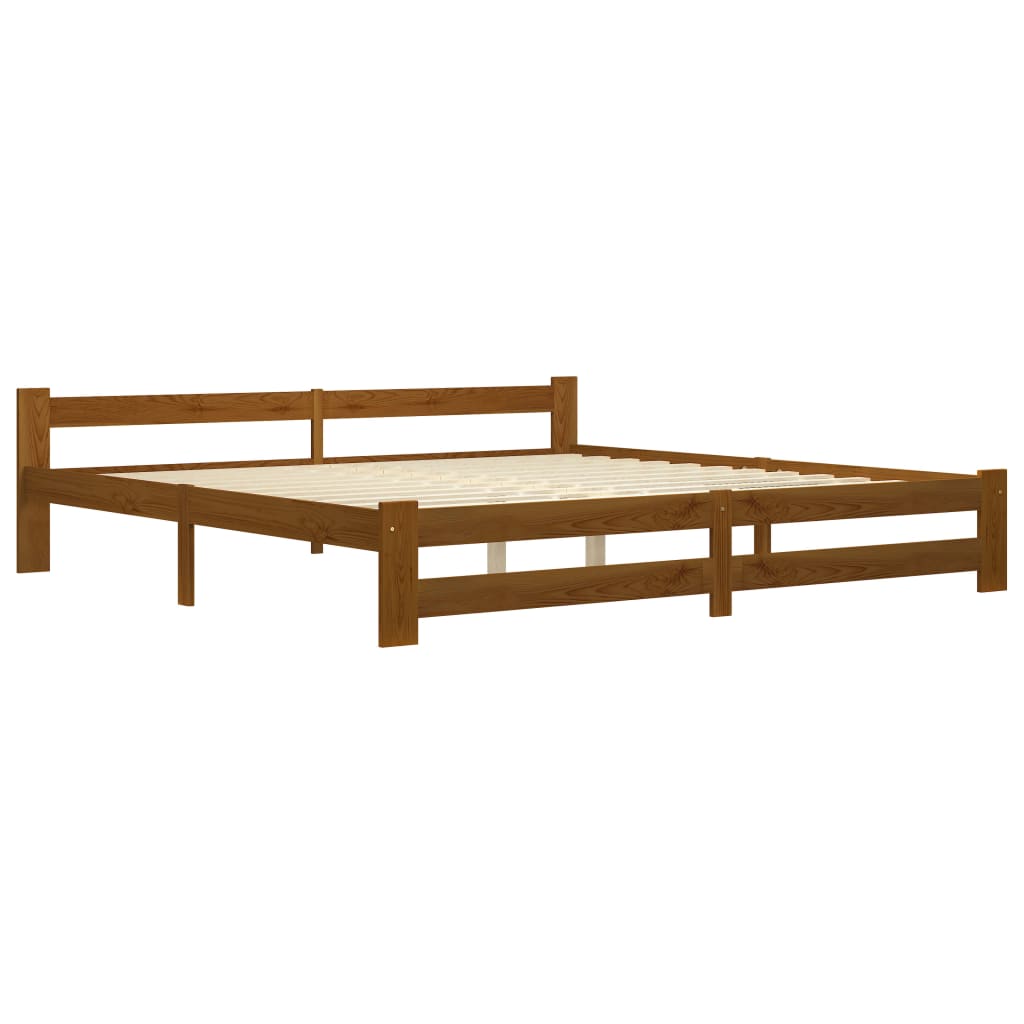 Cadre de lit sans matelas marron miel bois pin massif 200x200cm