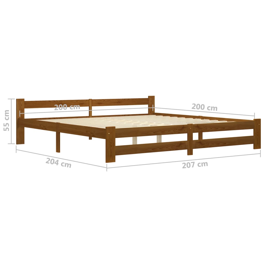 Cadre de lit sans matelas marron miel bois pin massif 200x200cm