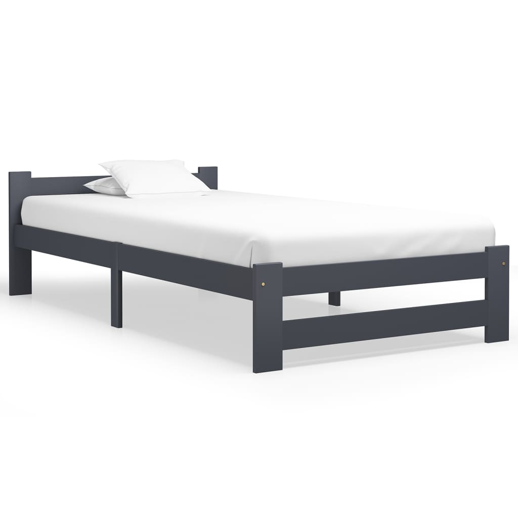 Cadre de lit sans matelas gris foncé bois pin massif 90x200cm