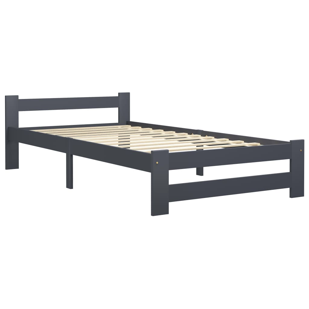 Cadre de lit sans matelas gris foncé bois pin massif 90x200cm