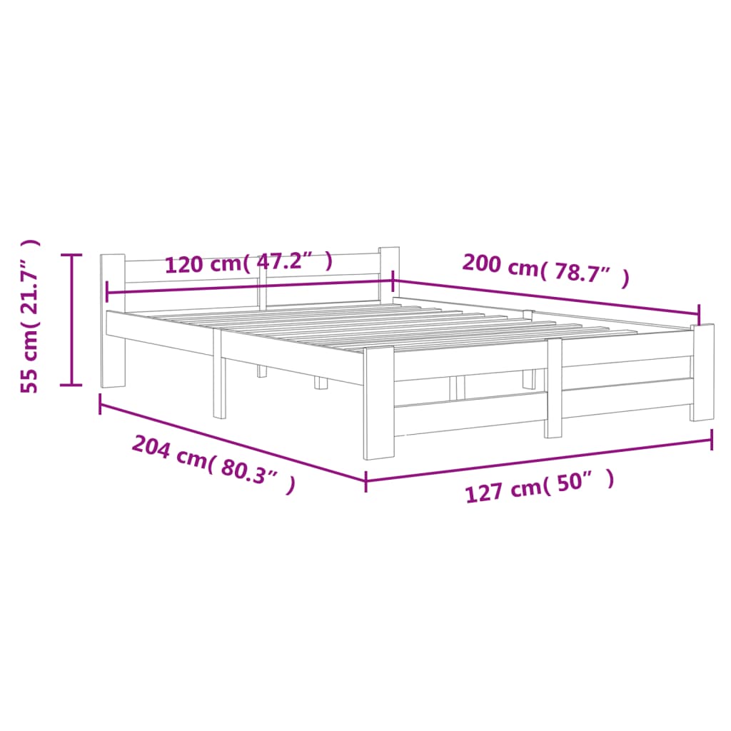 Cadre de lit sans matelas gris foncé pin massif 120x200 cm