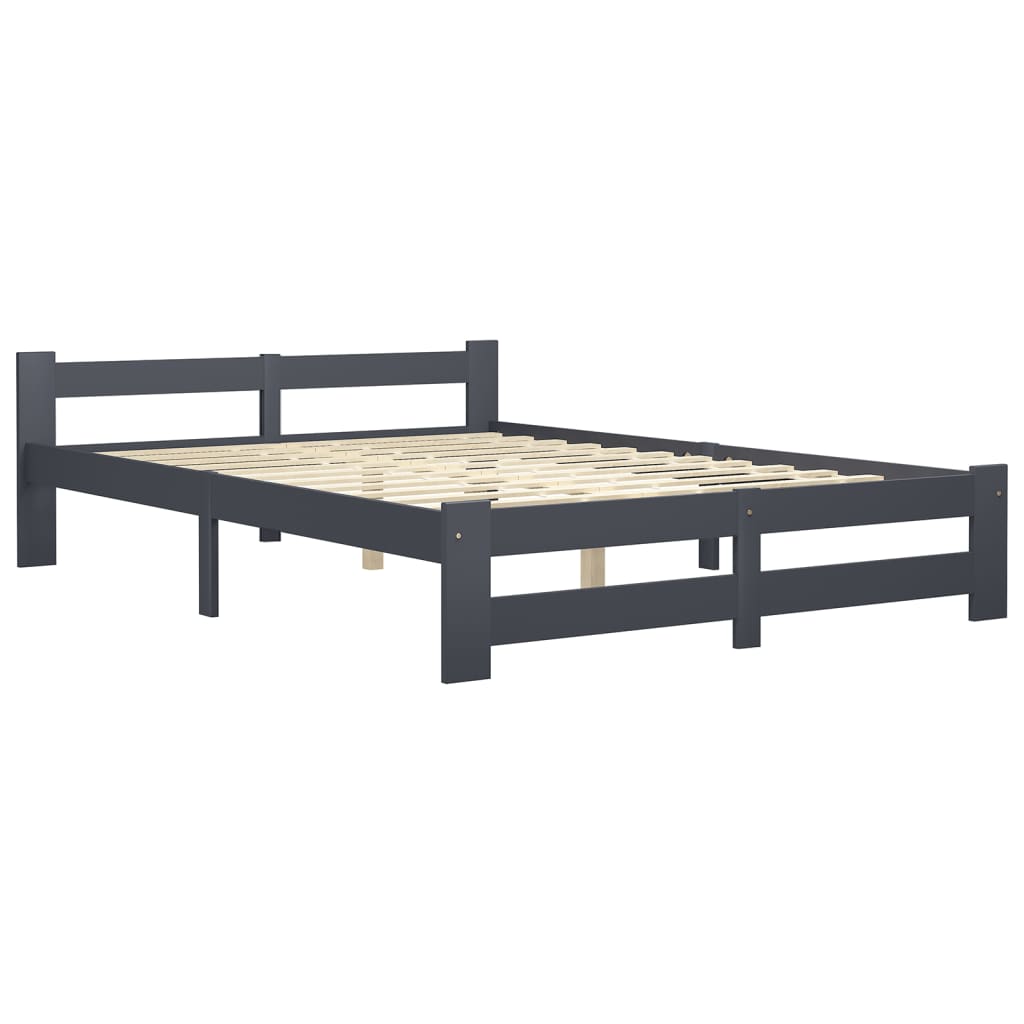 Cadre de lit sans matelas gris foncé pin massif 160x200 cm