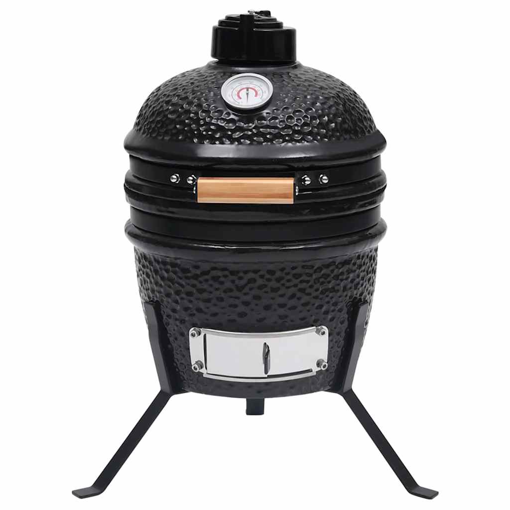 Kamado 2-in-1-Räuchergrill aus Keramik, 56 cm, Schwarz