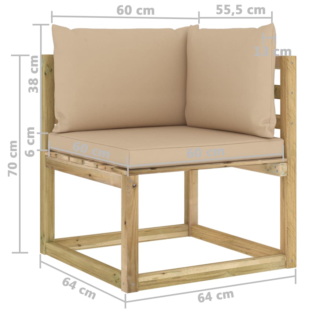 Canapé d'angle de jardin avec coussins Bois imprégné de vert