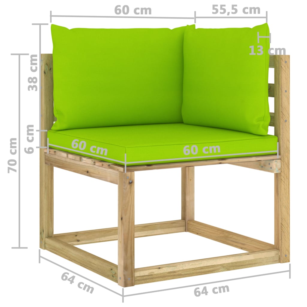 Canapé d'angle de jardin avec coussins Bois imprégné de vert