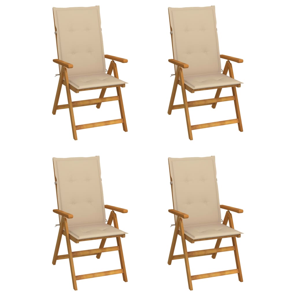 Chaises inclinables de jardin lot de 4 et coussins Bois acacia