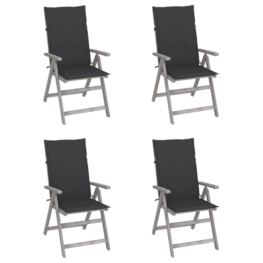 Chaises inclinables de jardin lot de 4 et coussins Bois acacia