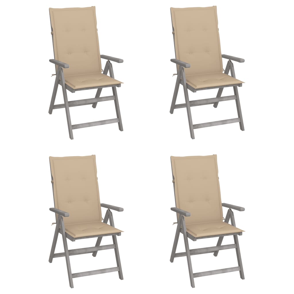 Chaises inclinables de jardin lot de 4 et coussins Bois acacia