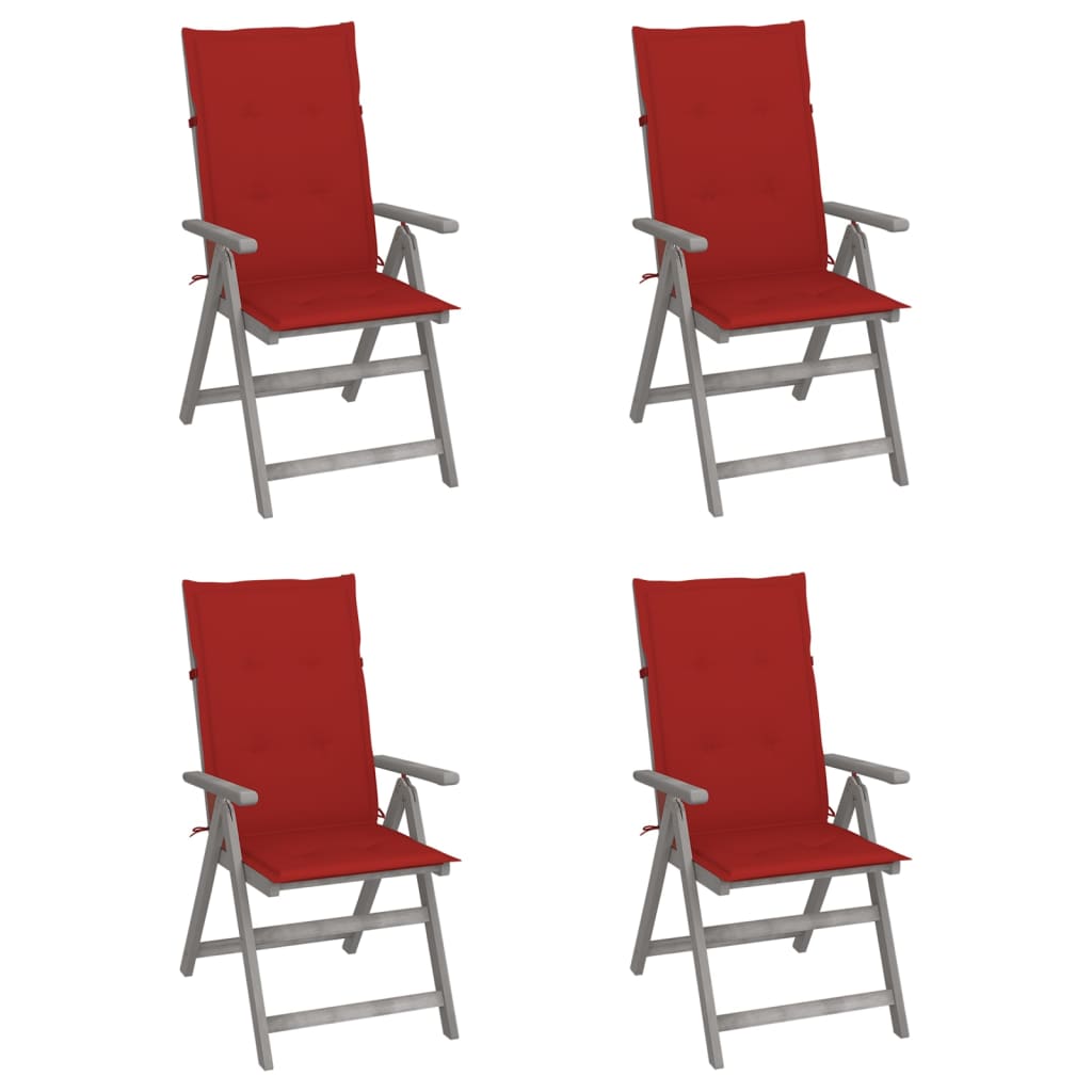 Chaises inclinables de jardin lot de 4 et coussins Bois acacia