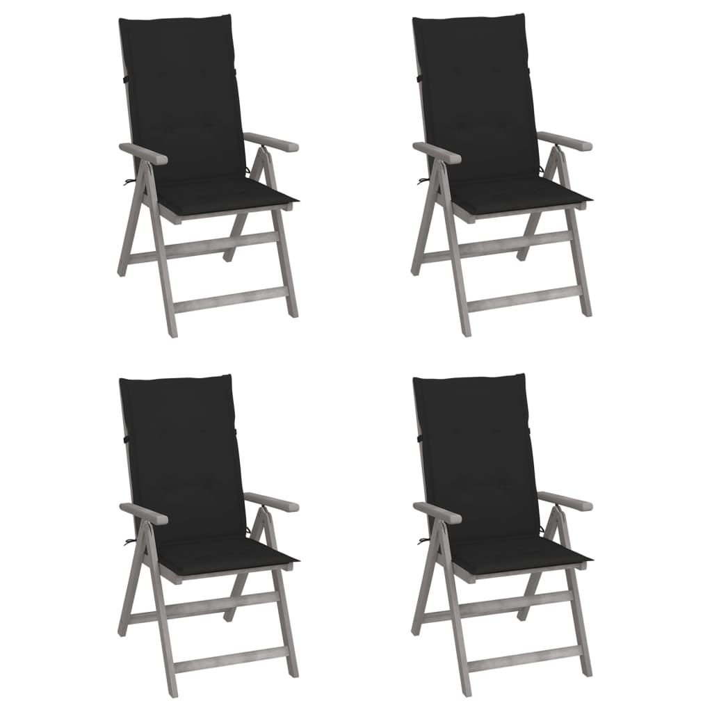 Chaises inclinables de jardin lot de 4 et coussins Bois acacia