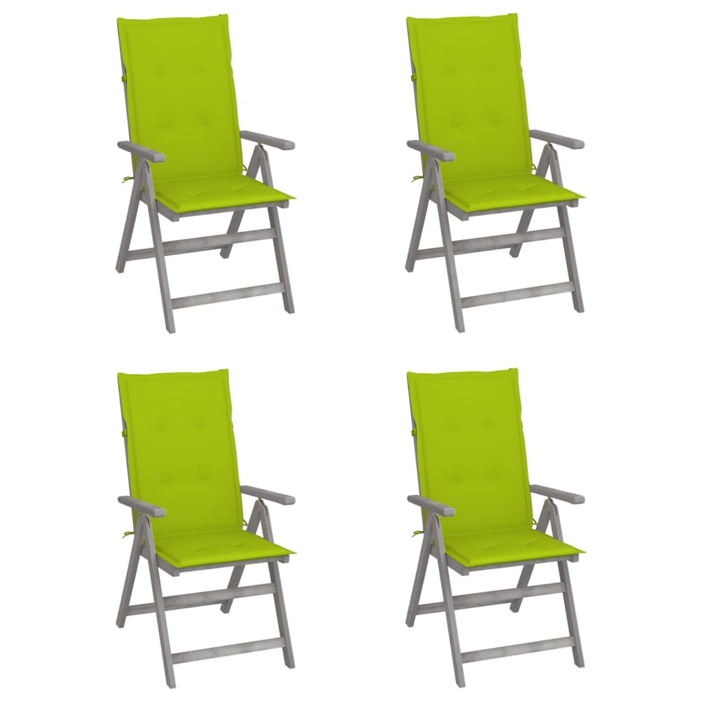 Chaises inclinables de jardin lot de 4 et coussins Bois acacia