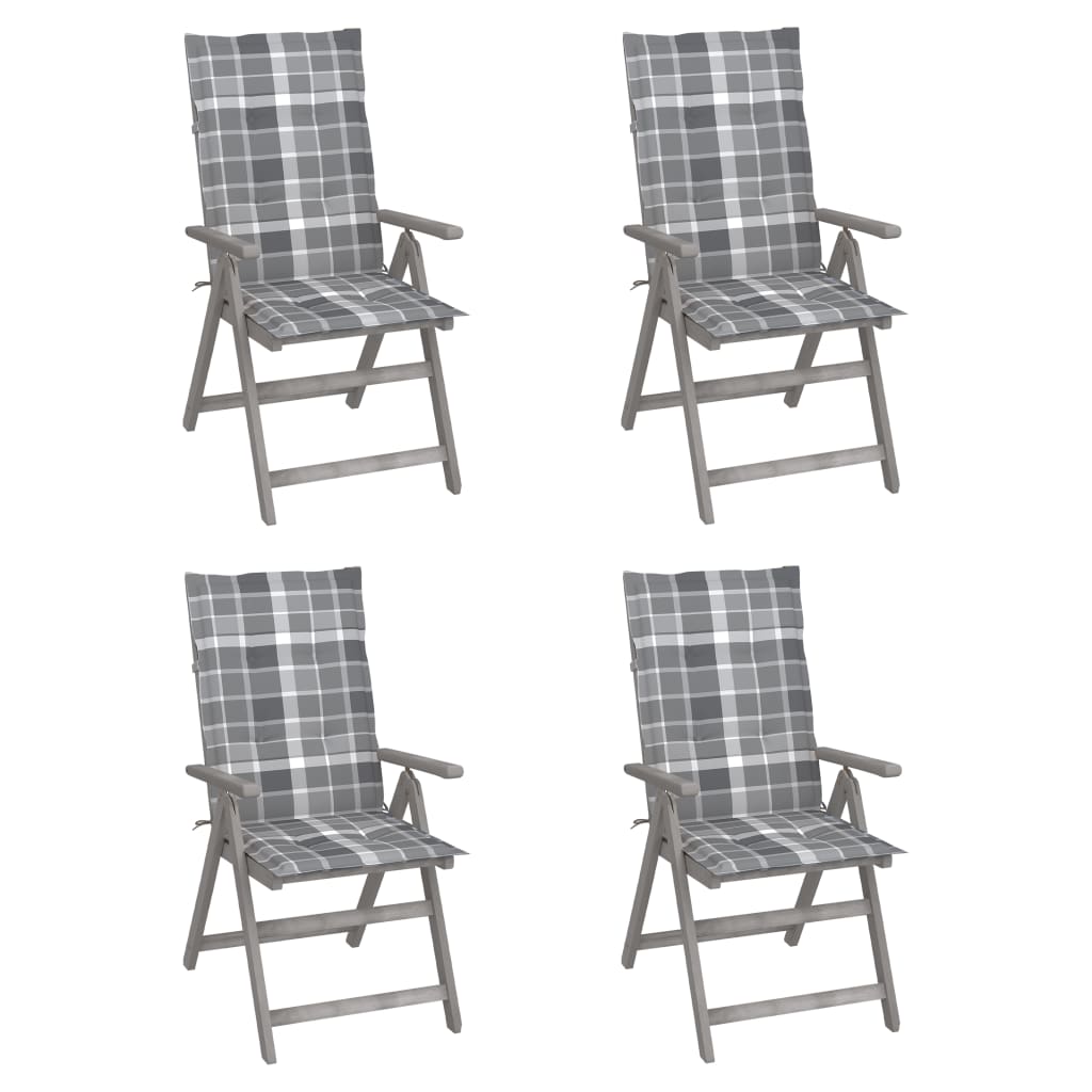 Chaises inclinables de jardin lot de 4 et coussins Bois acacia