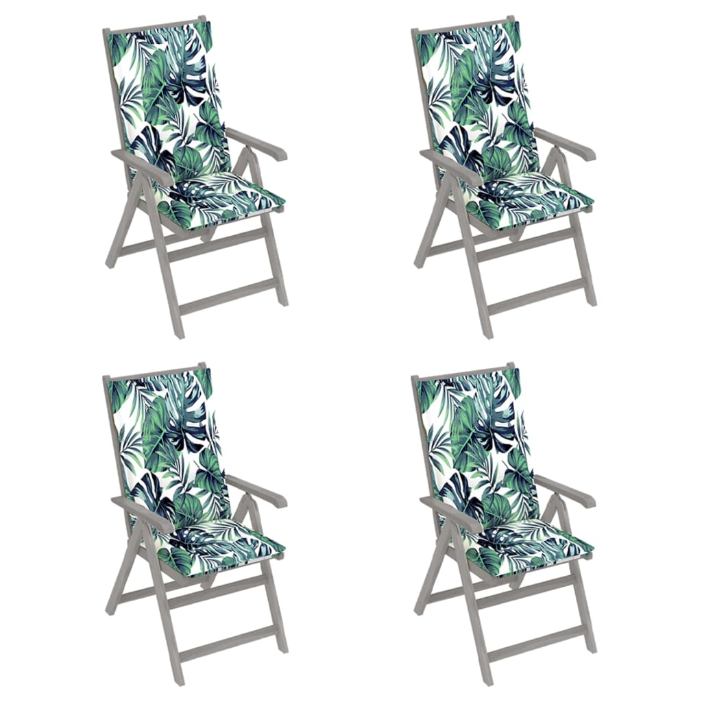 Chaises inclinables de jardin lot de 4 et coussins Bois acacia