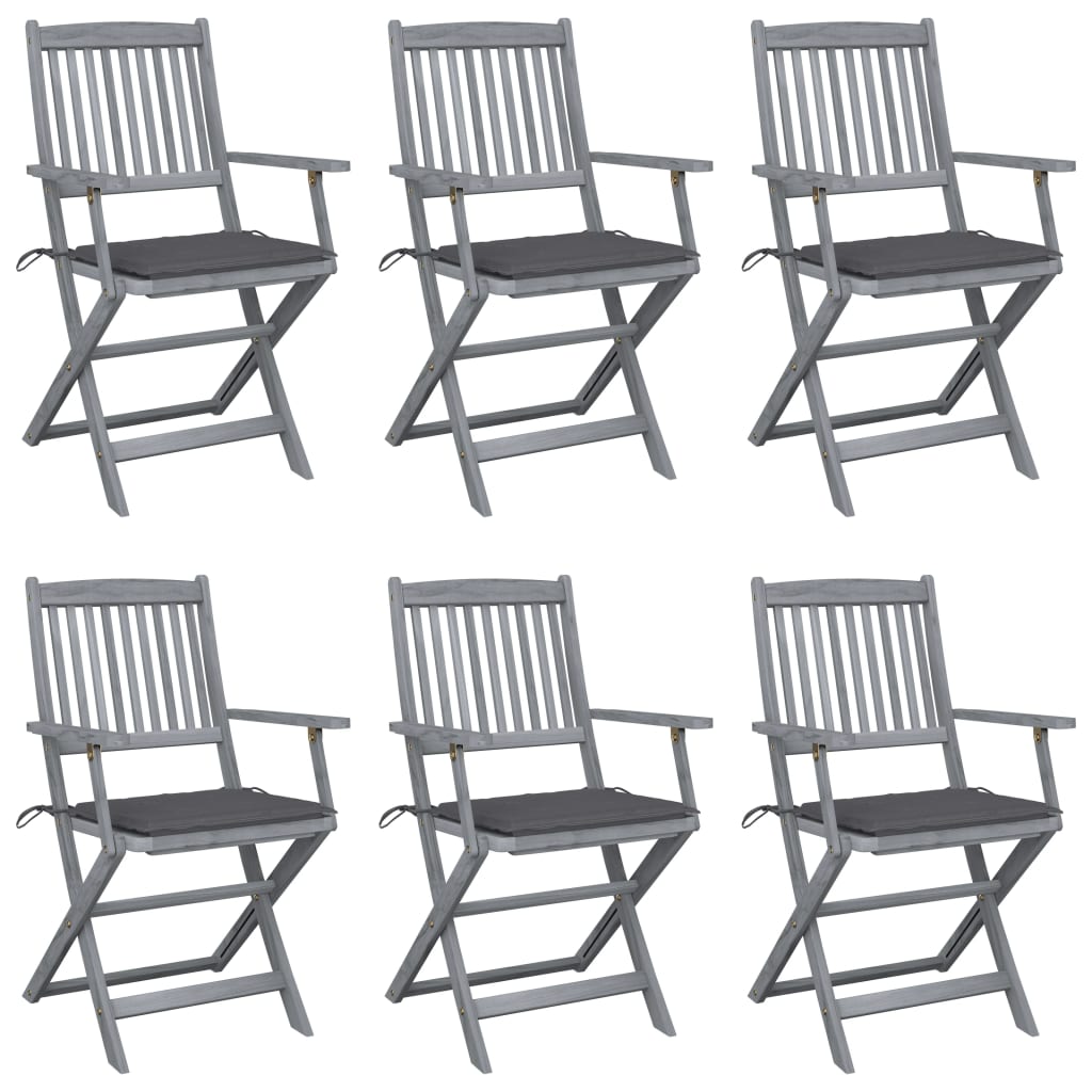 Chaises pliables d'extérieur lot de 6 et coussins Bois d'acacia