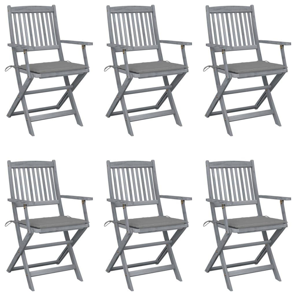 Chaises pliables d'extérieur lot de 6 et coussins Bois d'acacia