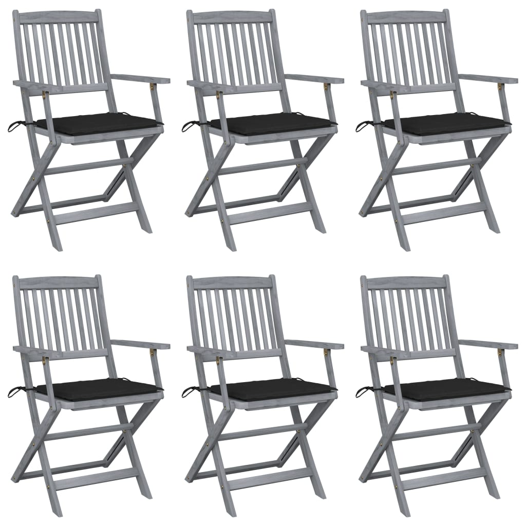 Chaises pliables d'extérieur lot de 6 et coussins Bois d'acacia