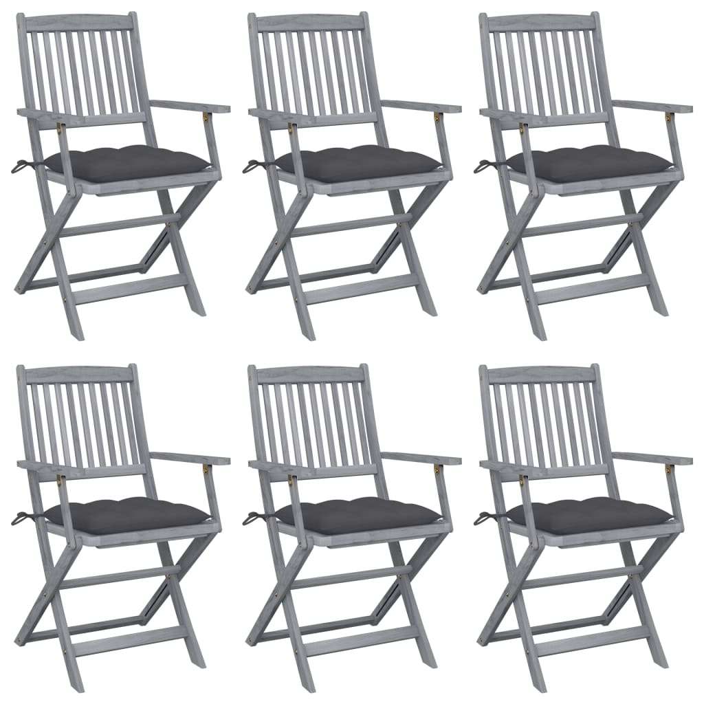 Chaises pliables d'extérieur lot de 6 et coussins Bois d'acacia