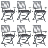 Chaises pliables d'extérieur lot de 6 et coussins Bois d'acacia