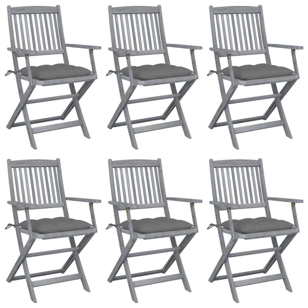 Chaises pliables d'extérieur lot de 6 et coussins Bois d'acacia