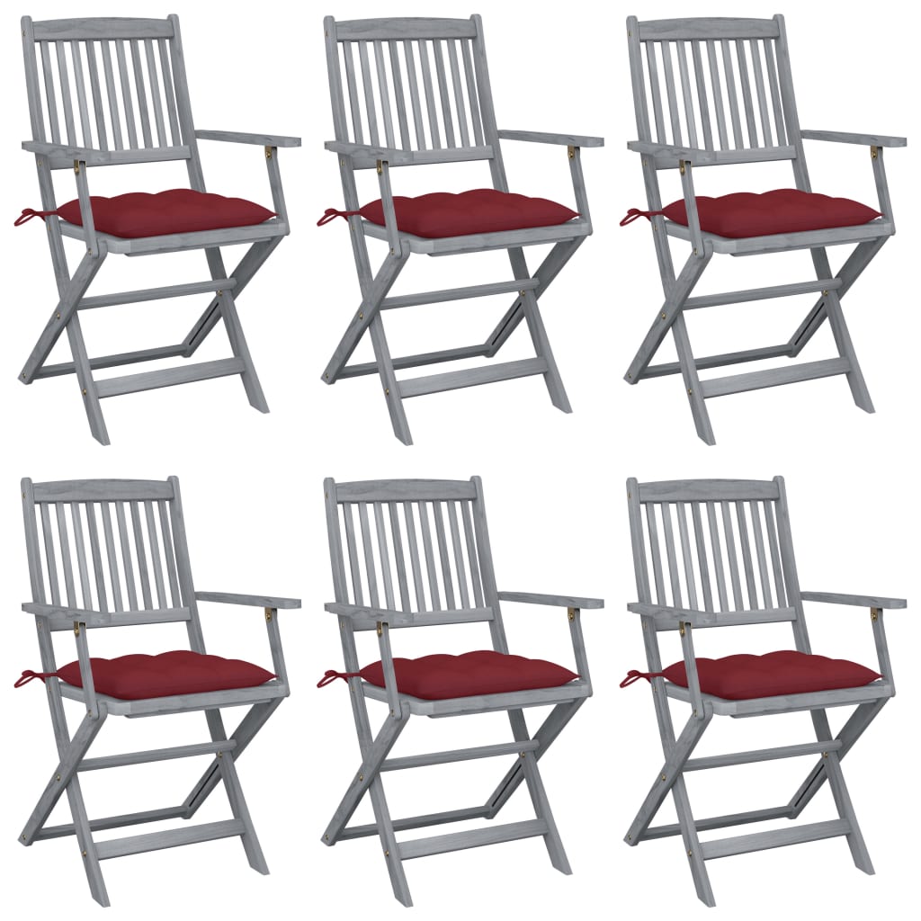 Chaises pliables d'extérieur lot de 6 et coussins Bois d'acacia