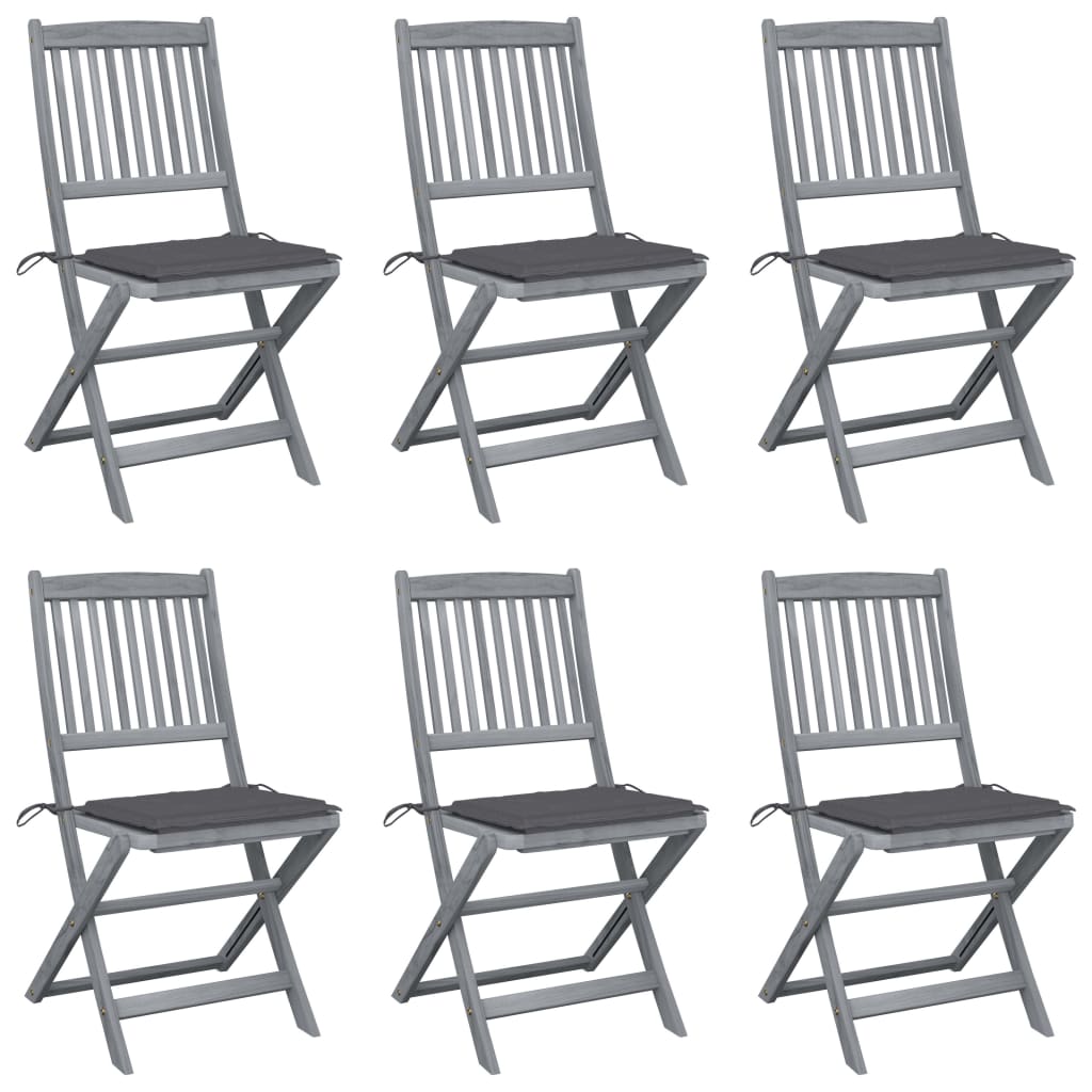 Chaises pliables d'extérieur lot de 6 et coussins Bois d'acacia