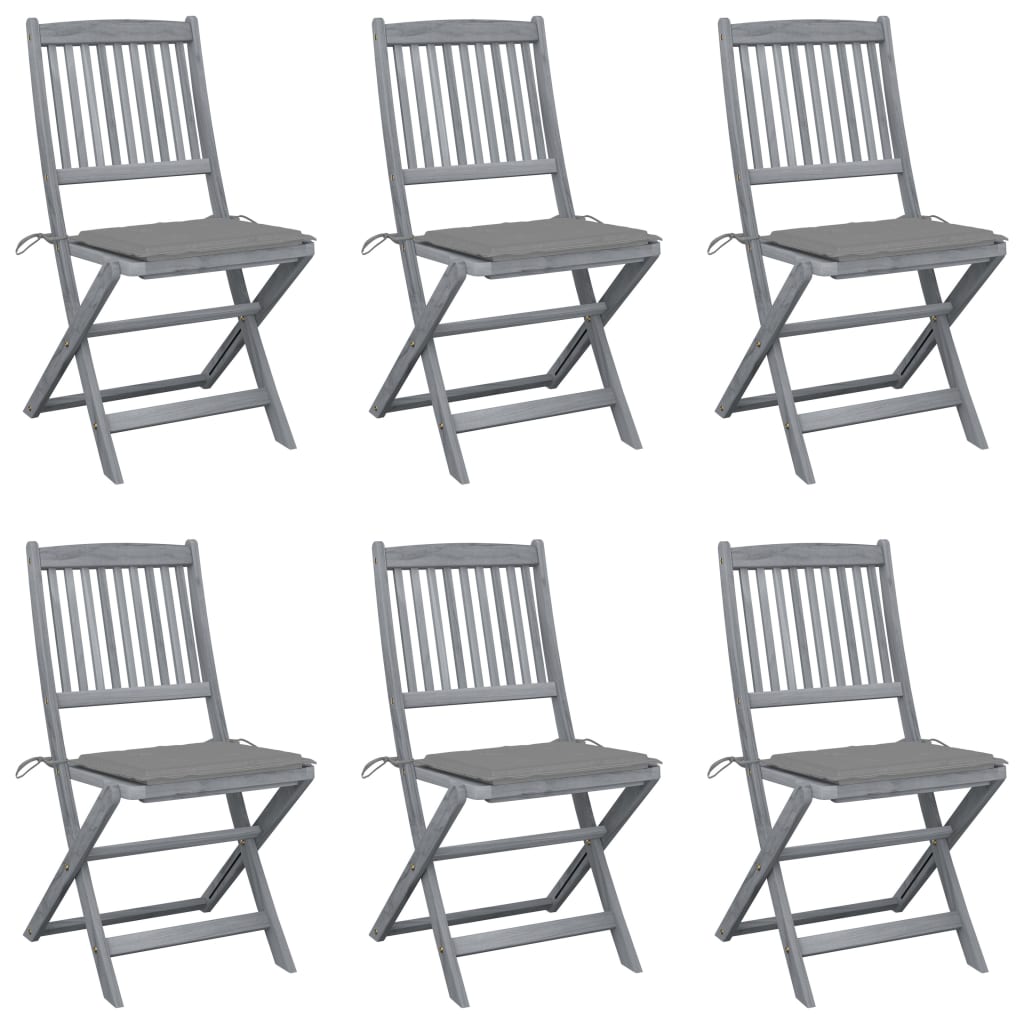 Chaises pliables d'extérieur lot de 6 et coussins Bois d'acacia