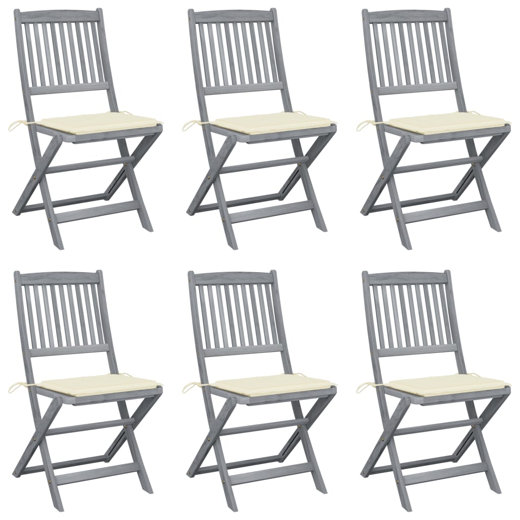 Chaises pliables d'extérieur lot de 6 et coussins Bois d'acacia