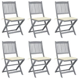 Chaises pliables d'extérieur lot de 6 et coussins Bois d'acacia