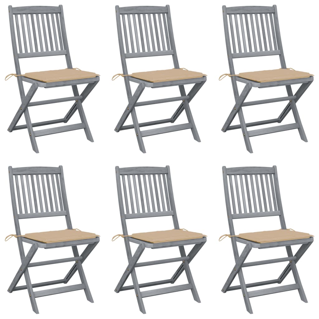 Chaises pliables d'extérieur lot de 6 et coussins Bois d'acacia