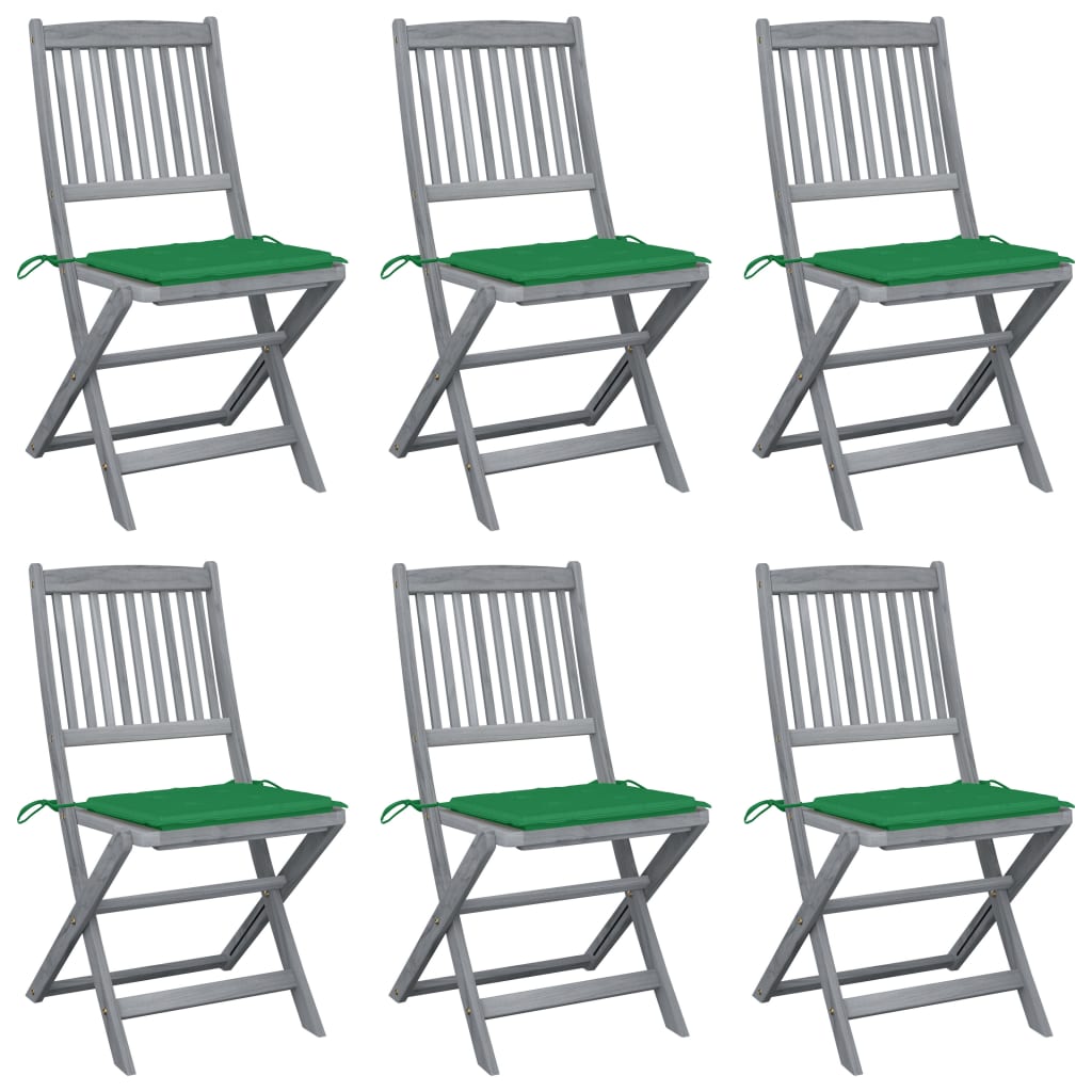 Chaises pliables d'extérieur lot de 6 et coussins Bois d'acacia