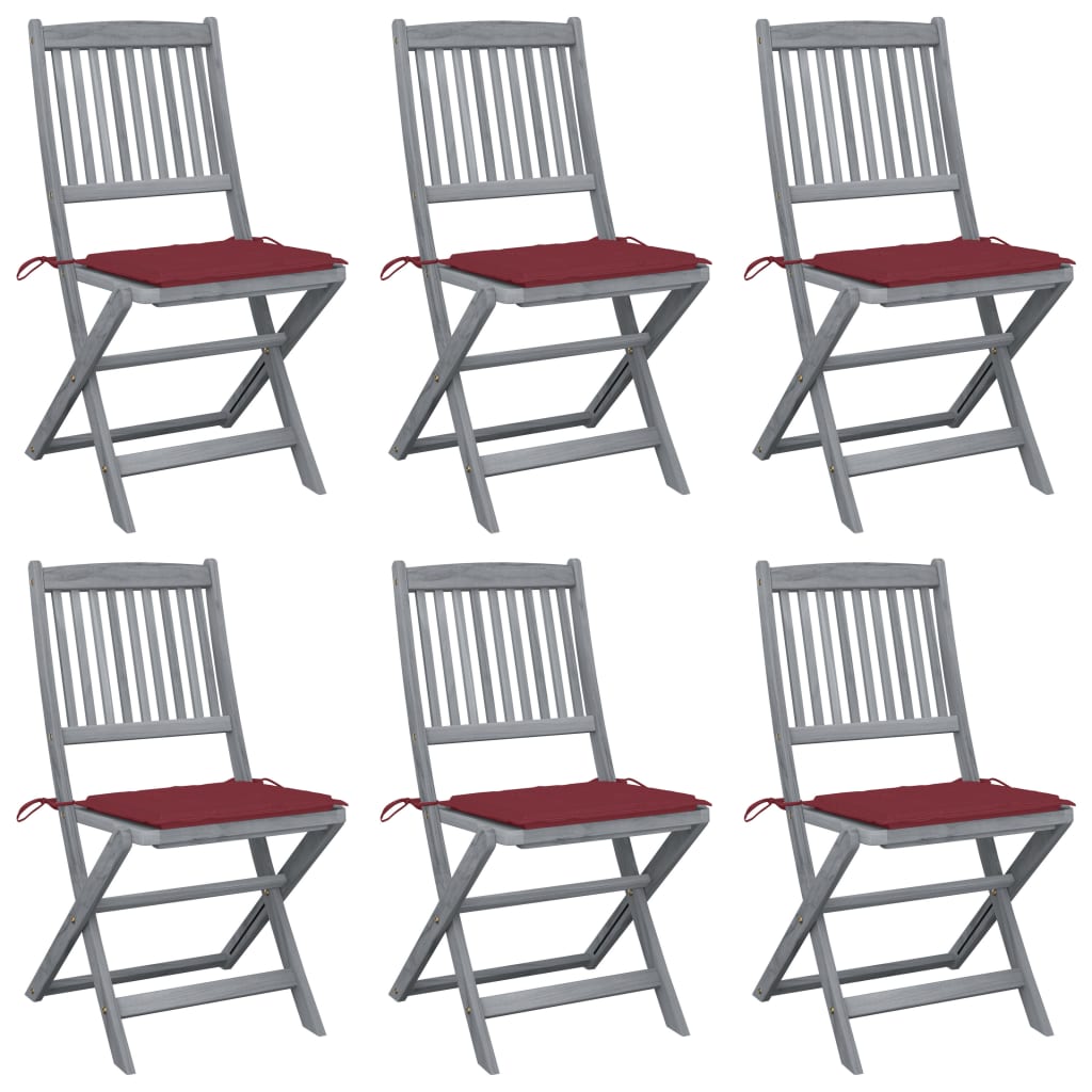 Chaises pliables d'extérieur lot de 6 et coussins Bois d'acacia